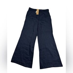 OGL Wide Leg High Rise  Pants Womens Large Blue Sustainable Minimalist Linen NWT